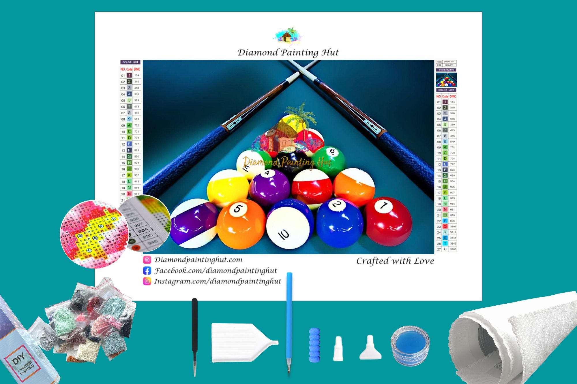 Billiard Game Diamond Painting - 30x20cm / Round Drill - Diamond ...