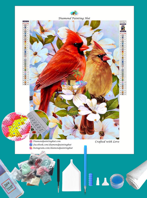 Cardinal Birds and Flowers Diamond Painting