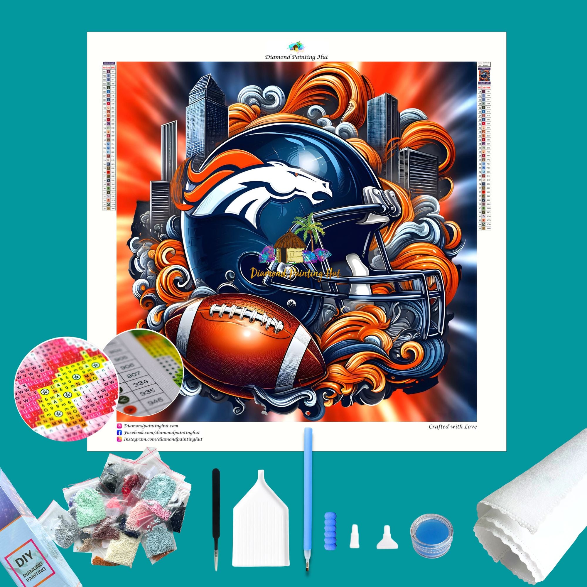 Denver Broncos NFL Helmet - 30x30cm / Full Round Drill / A - Diamond ...