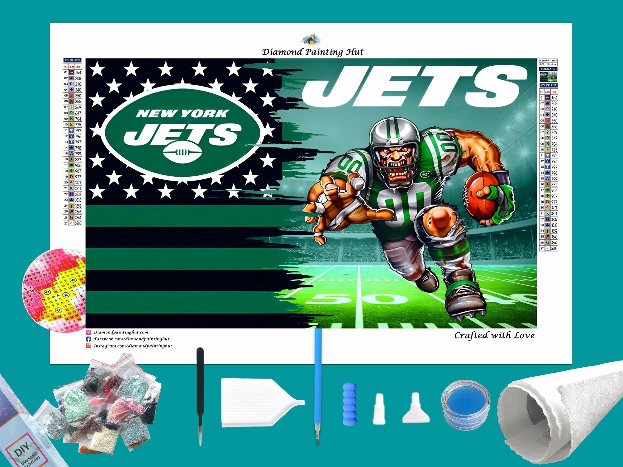 Jets NFL Flag Diamond Painting - 50x30 cm / Full Round Drill - Diamond ...