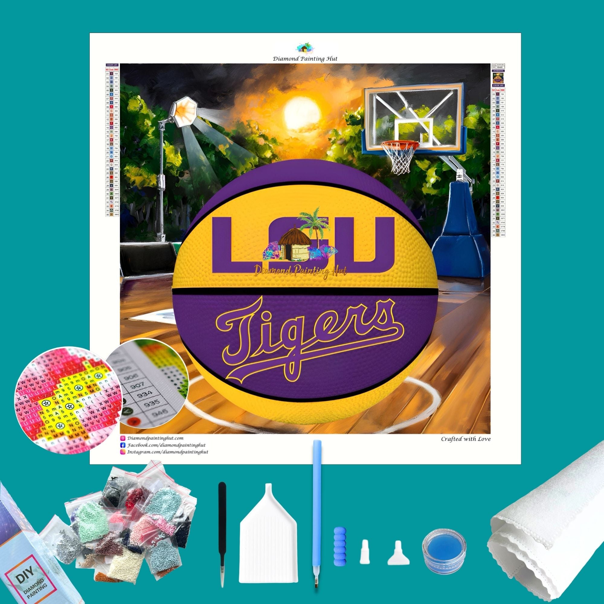 LSU Basketball Diamond Painting - 30x30cm / Outside Court / Full Round ...