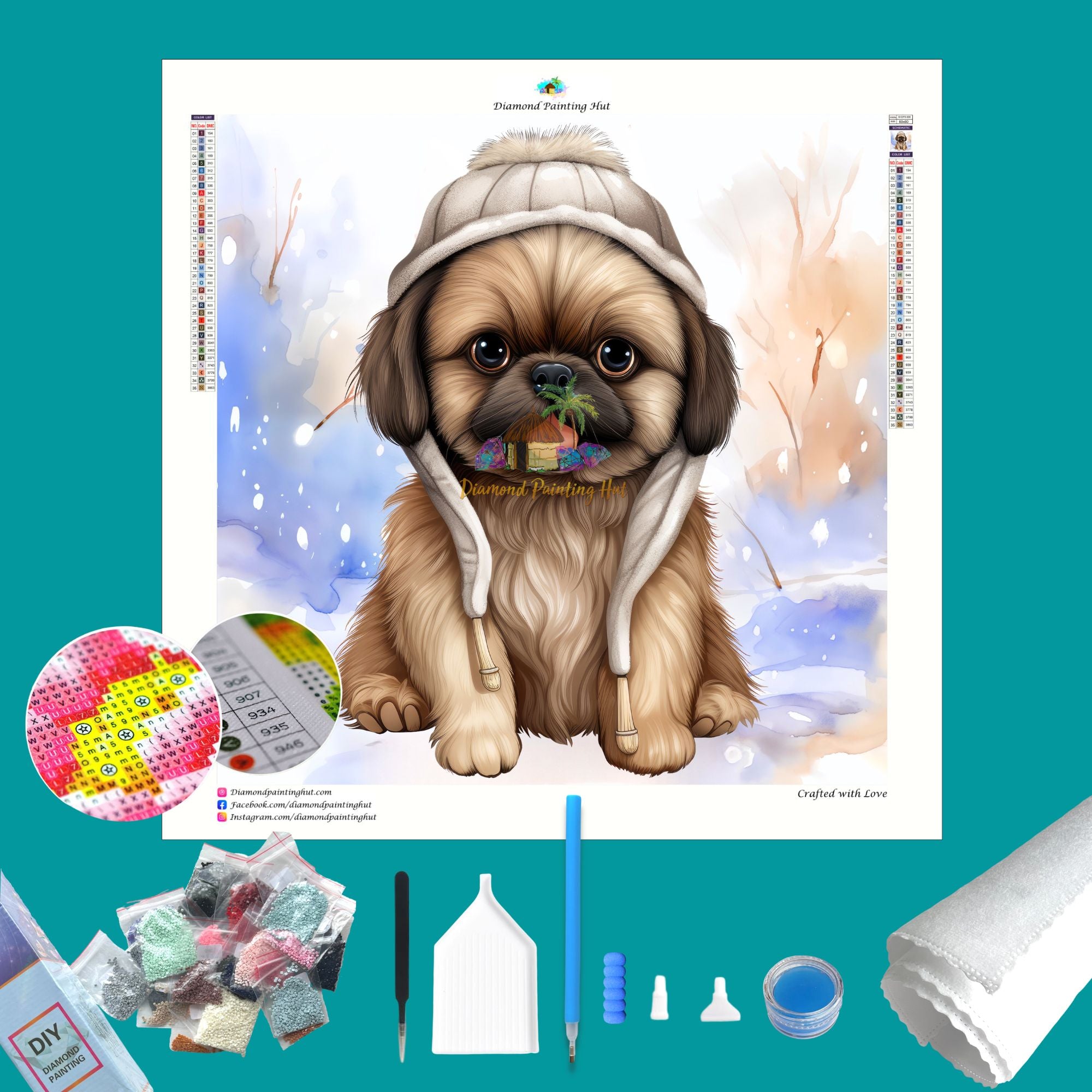 Pekingese Winter Diamond Painting Diamond Painting Hut