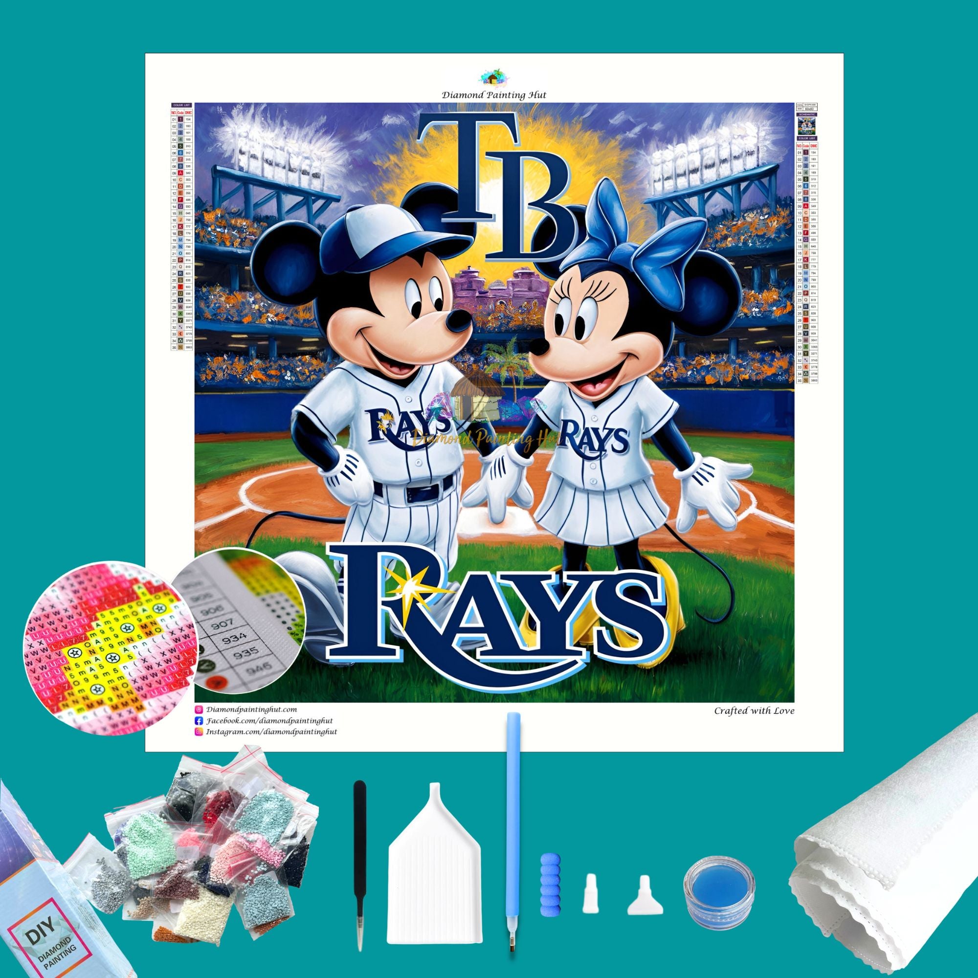 Rays Mickey & Minnie MLB Diamond Painting - 30x30cm / Full Round Drill ...