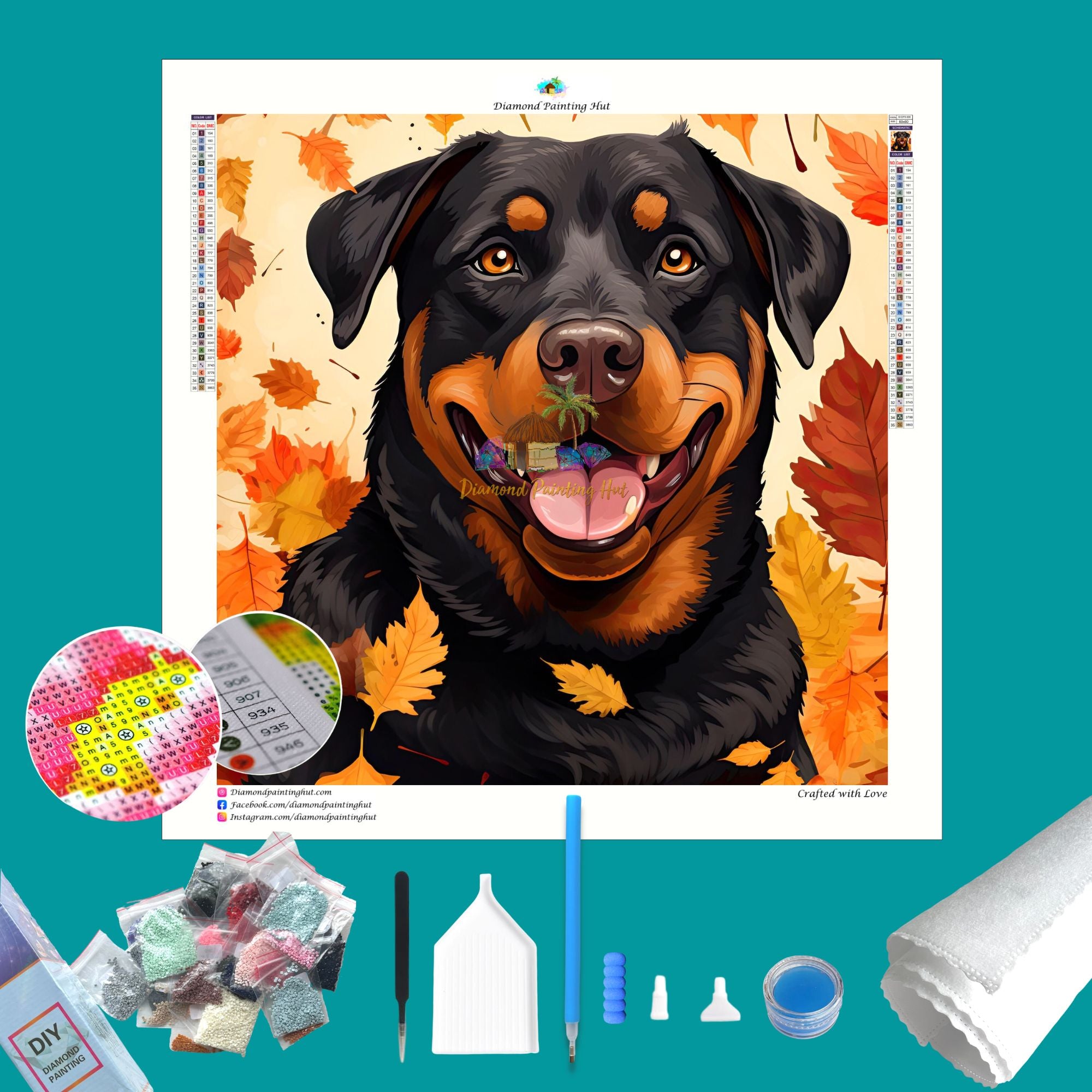 Rottweiler in Fall Diamond Painting - Diamond Painting Hut