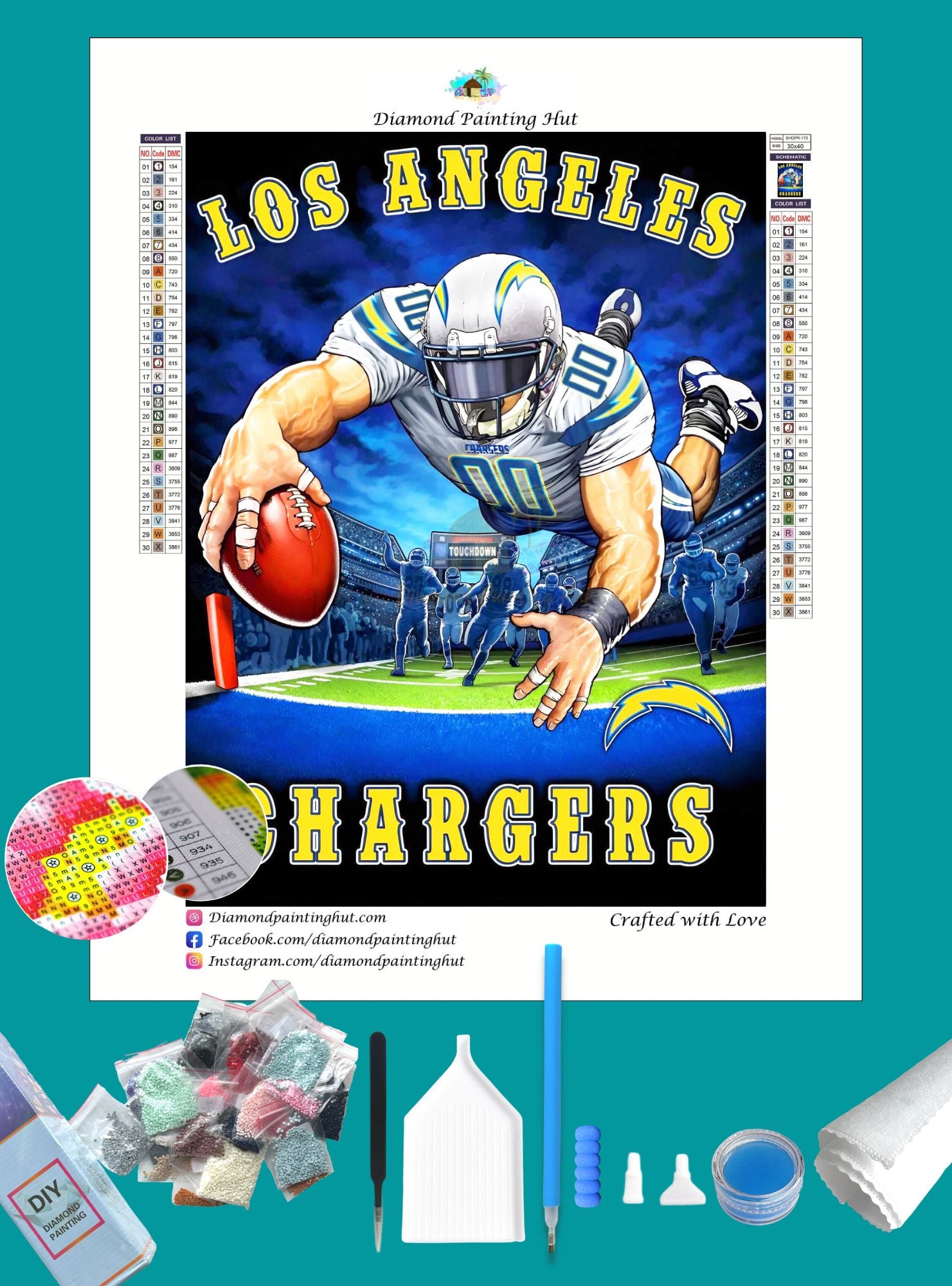 Los Angeles Chargers Player Poster - 5D Diamond Painting 