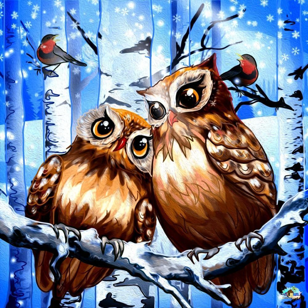 Christmas Owls Diamond Painting - Diamond Painting Hut