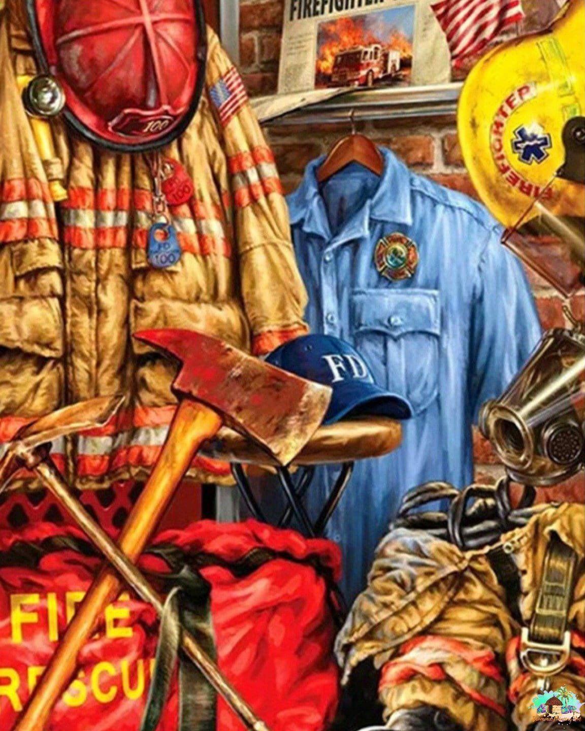 Firefighter Hero Diamond Painting - 40x50cm / Full Round Drill ...